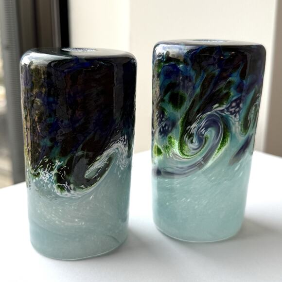 Mad Art Studios Glass Rolling Ocean Waves Shot Glasses or Mini Bud Vase 3 3/4" - Picture 9 of 10